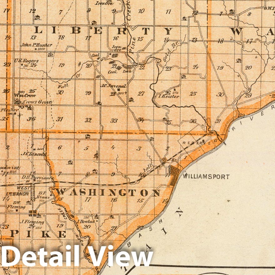 Warren County, Indiana - Railroad Map, 1876 - Historical Atlas Print