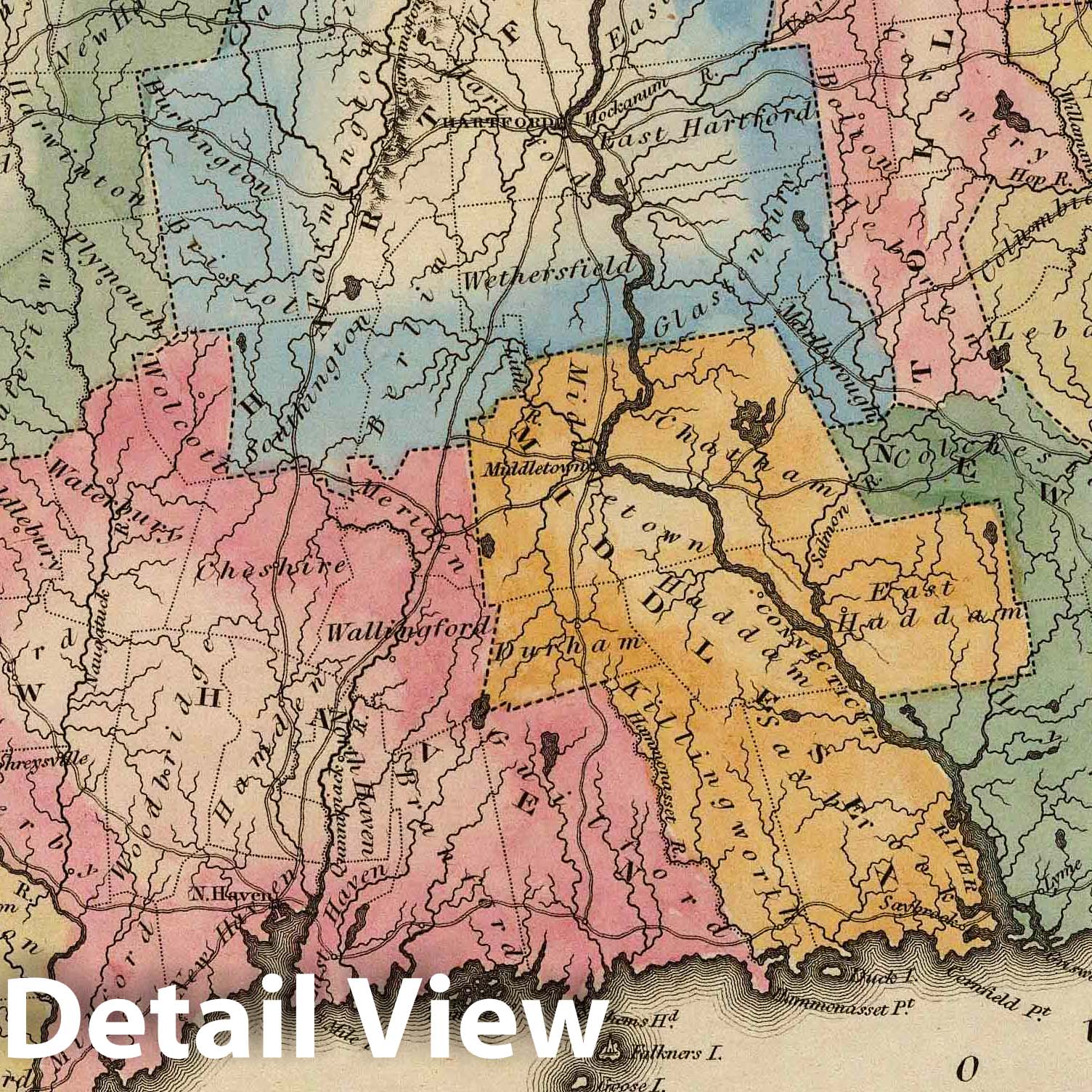 Connecticut - River Map, 1823 - Historical Map Print