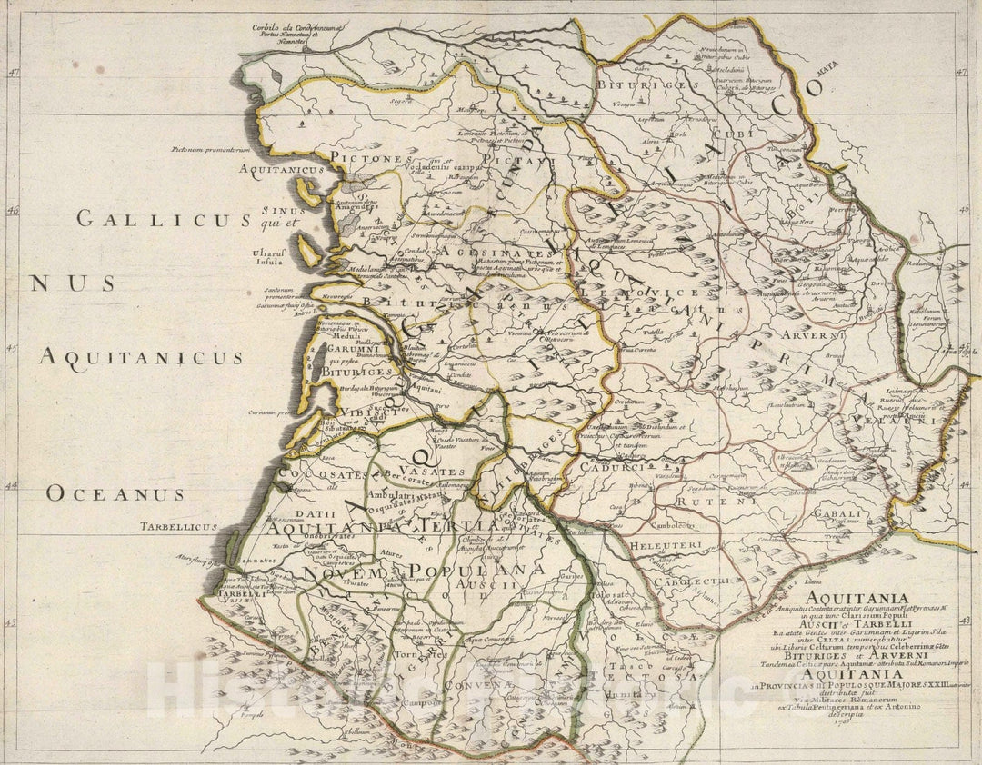 Historic Map : 1703 Map of the Geography of Ancient France). (continued.) - Vintage Wall Art