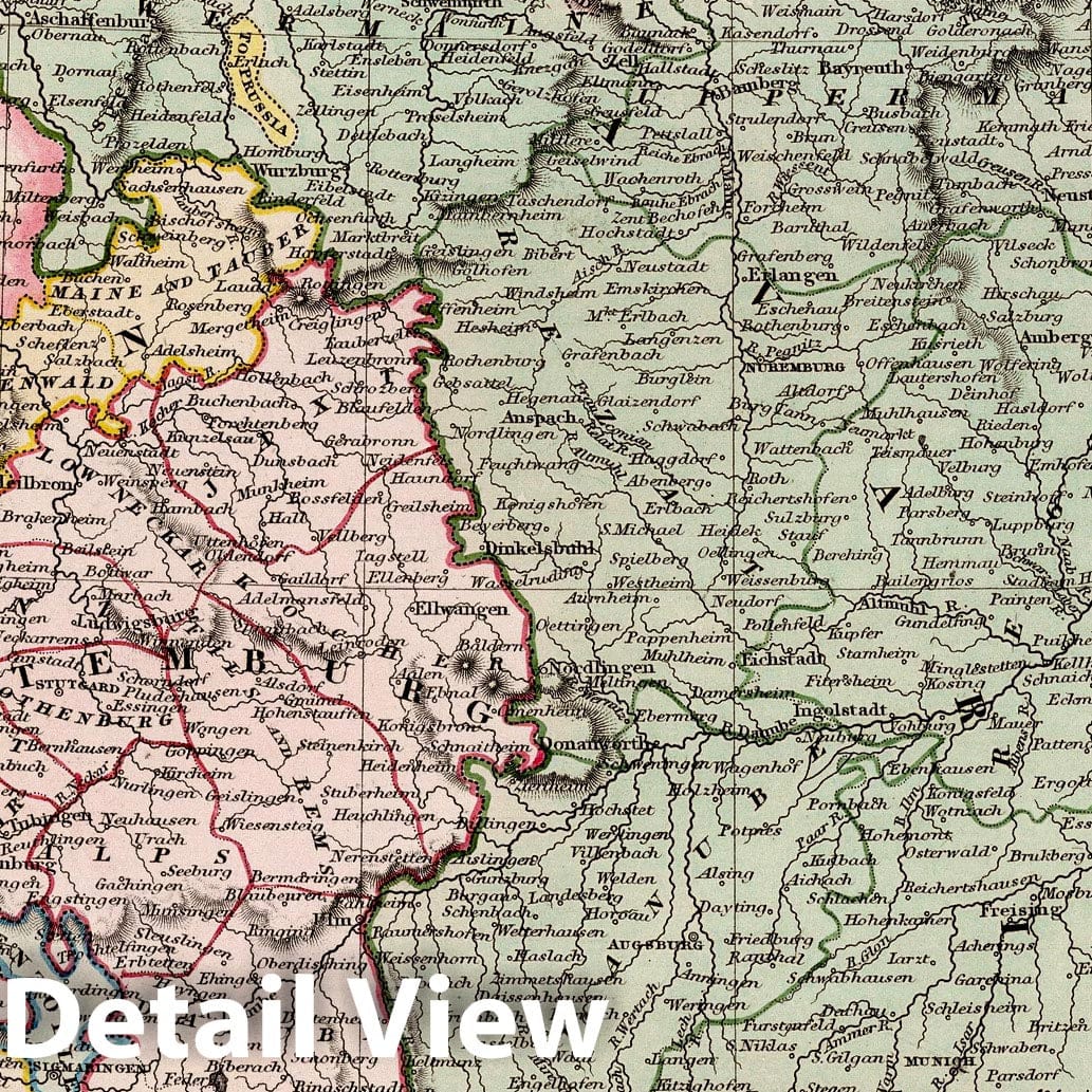 Southern Germany - River Map, 1832 - Historical Map Reproduction