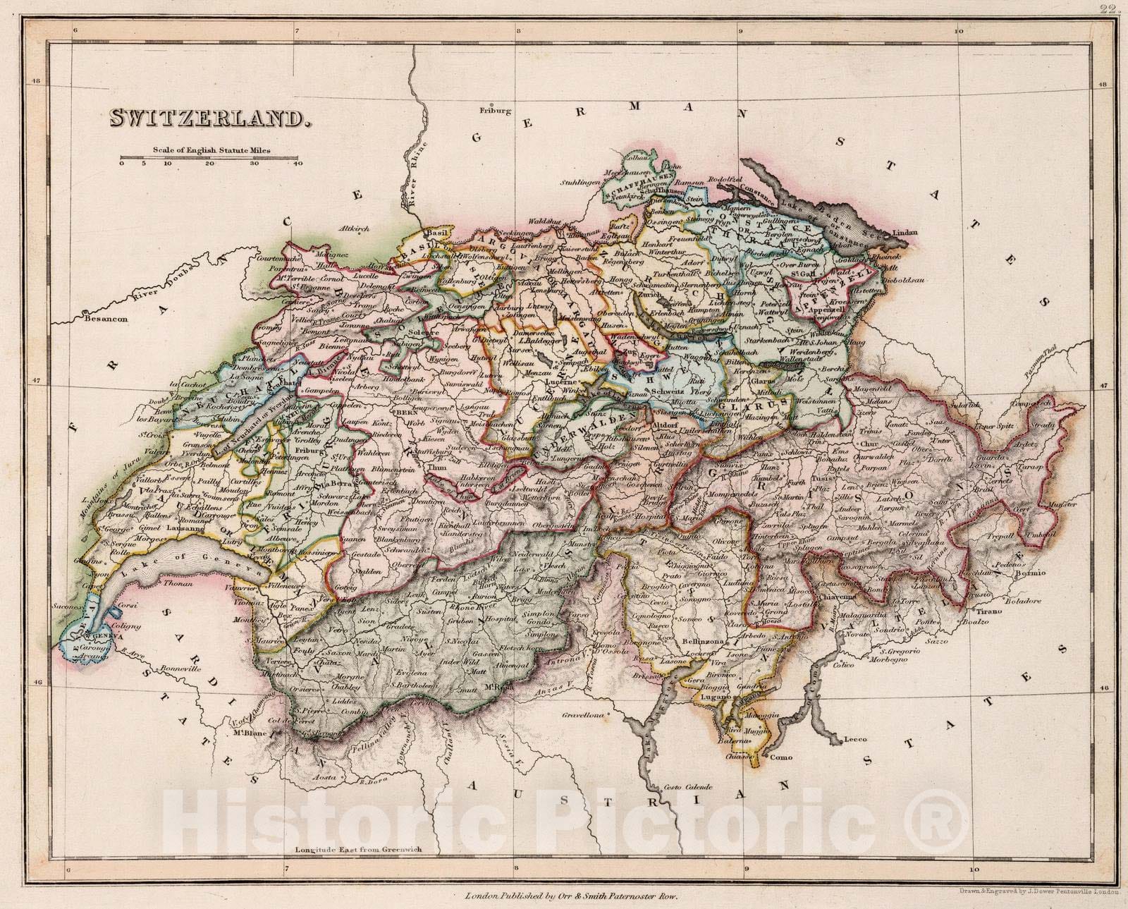 Historic Map : 1832 Switzerland : Vintage Wall Art