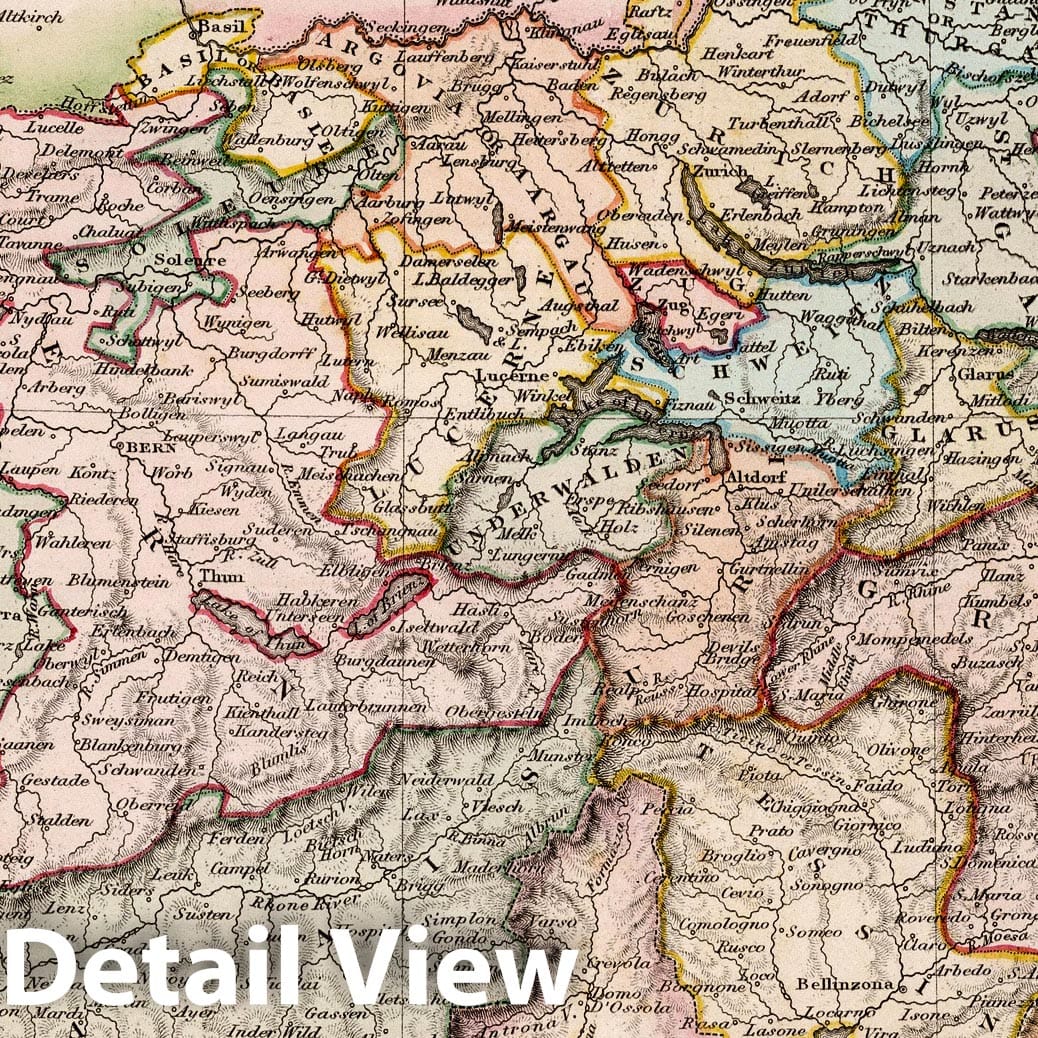 Switzerland - River Map, 1832 - Historical Map Print