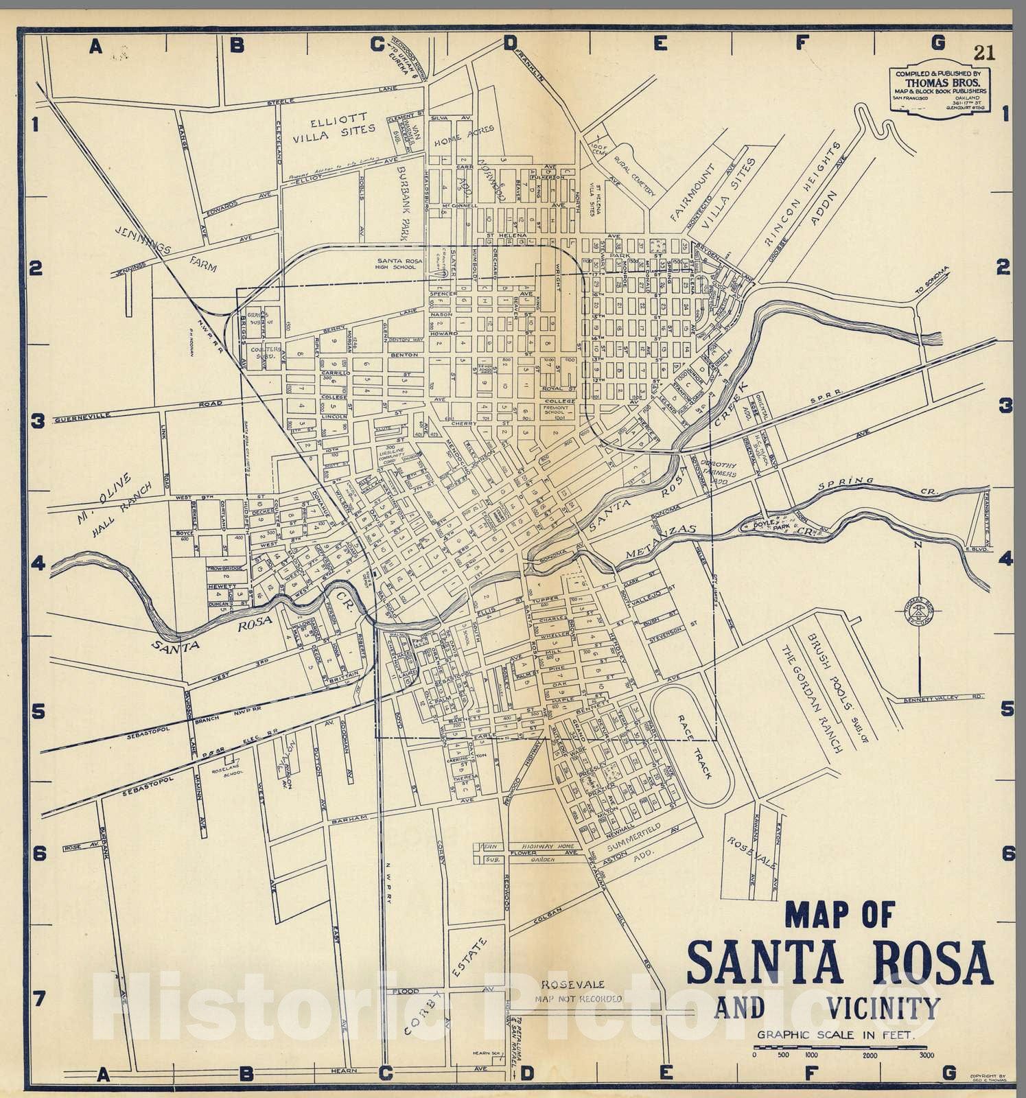 Historic Map : 1938 Map of Santa Rosa and Vicinity, California. - Vintage Wall Art