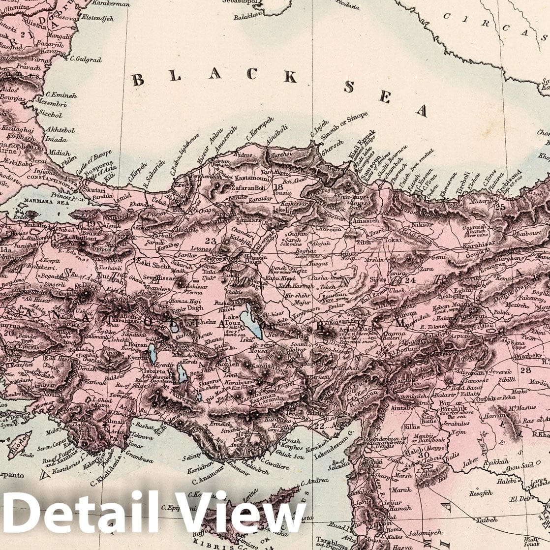 Turkey, Bulgaria, Romania, and Greece - Geologic Map, 1865 - Historical Map Print