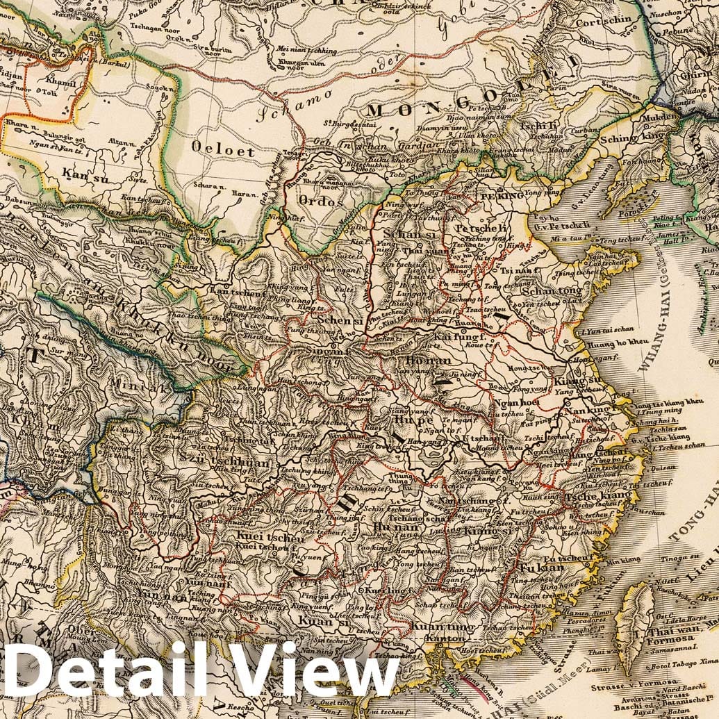 China and Japan - Plate No. 43c, 1850 - Stieler's Hand-Atlas Historical Map Print