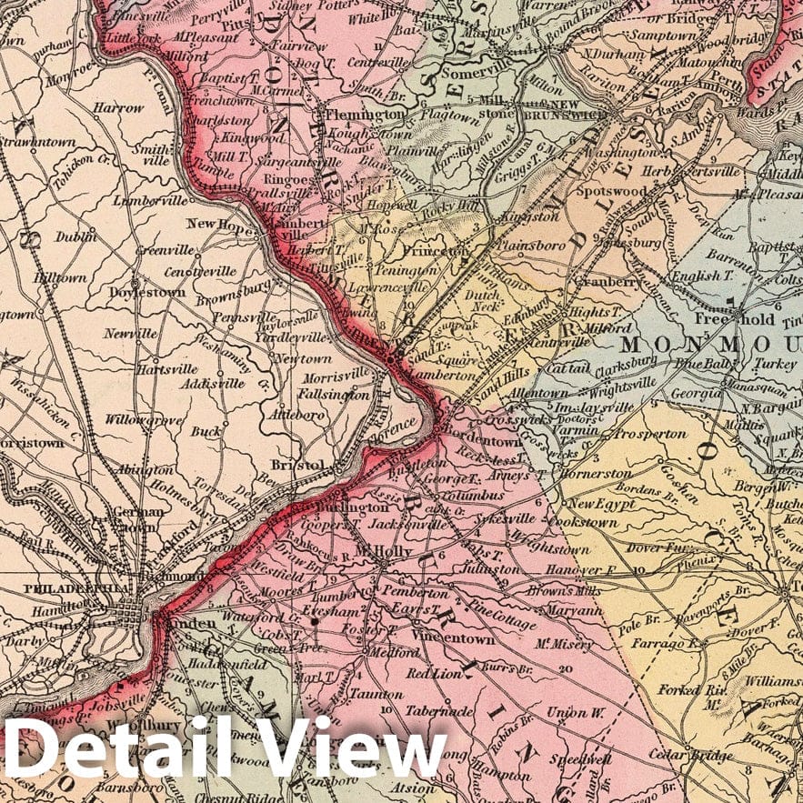 New Jersey - Railroad Map, 1857 - Historical Map Print