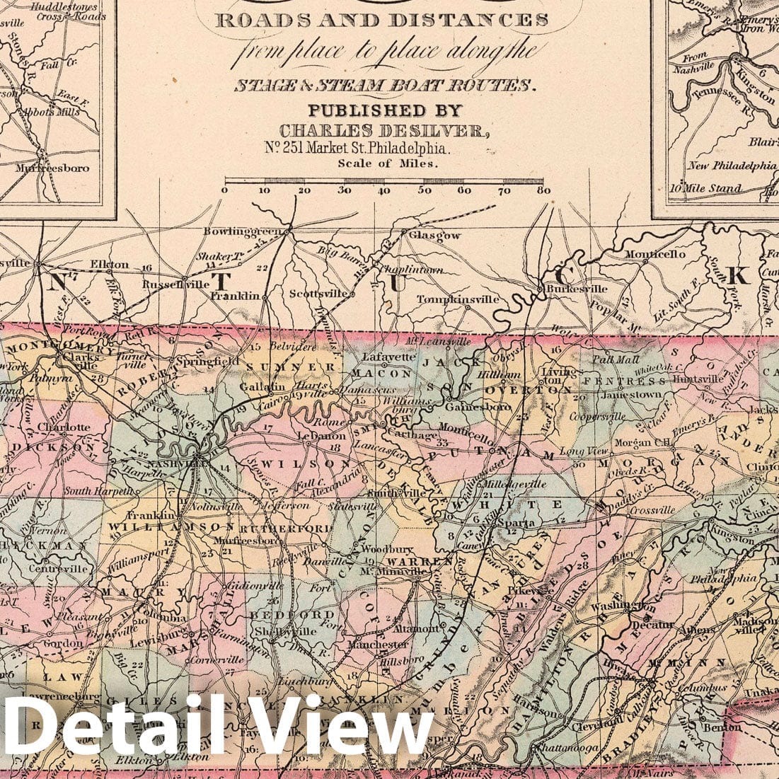Tennessee with Road and Steamboat Routes - Railroad Map, 1857