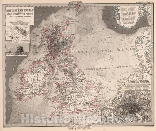 Historic Map : British Isles 1879 Die Britischen Inseln und das Umliegende Meer (British Isles, North Sea). , Vintage Wall Art
