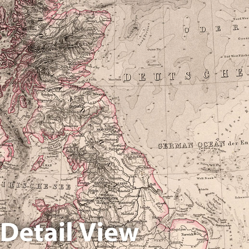 Historic Map : British Isles 1879 Die Britischen Inseln und das Umliegende Meer (British Isles, North Sea). , Vintage Wall Art