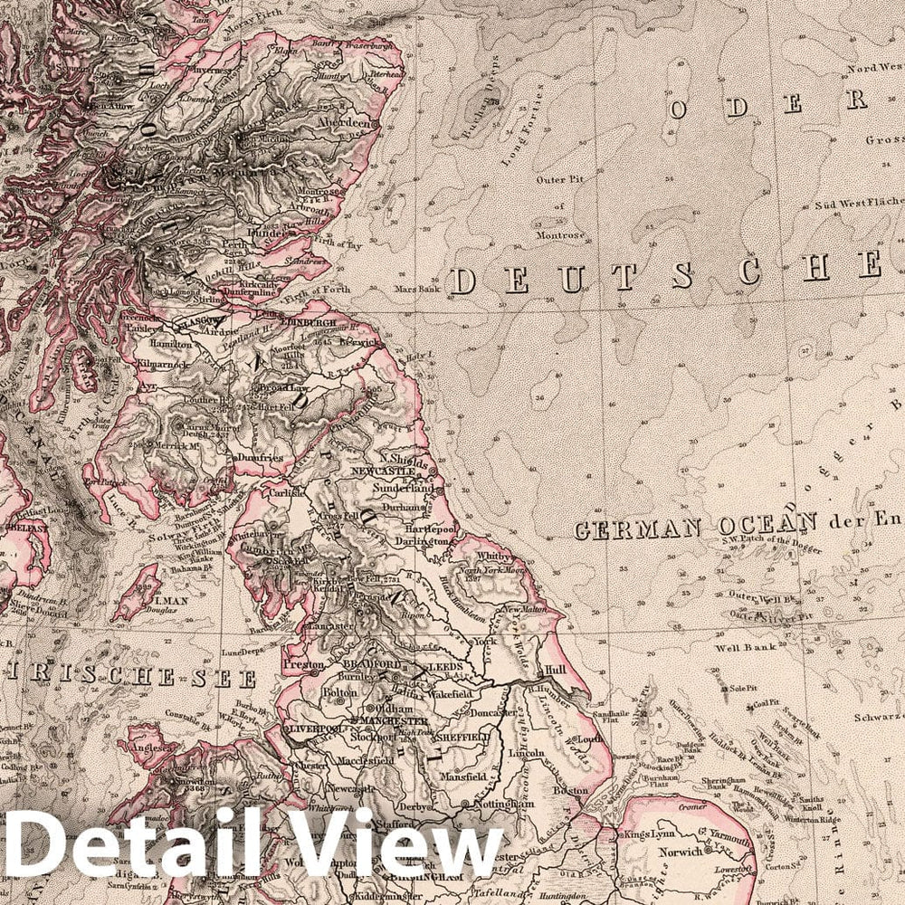 Historic Map : British Isles 1879 Die Britischen Inseln und das Umliegende Meer (British Isles, North Sea). , Vintage Wall Art