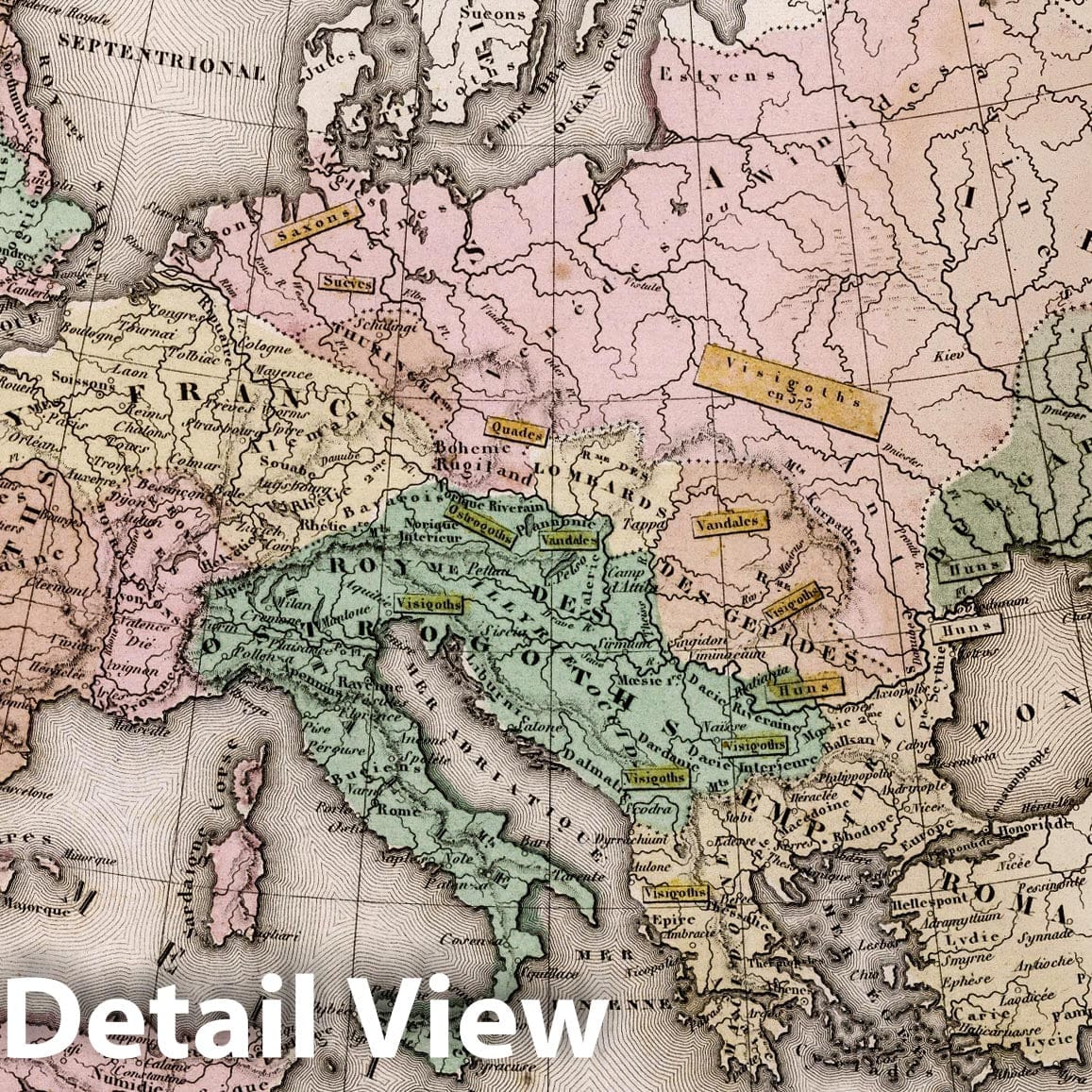 Europe at the End of the Fifth Century, 1852 - Historical Map Reproduction