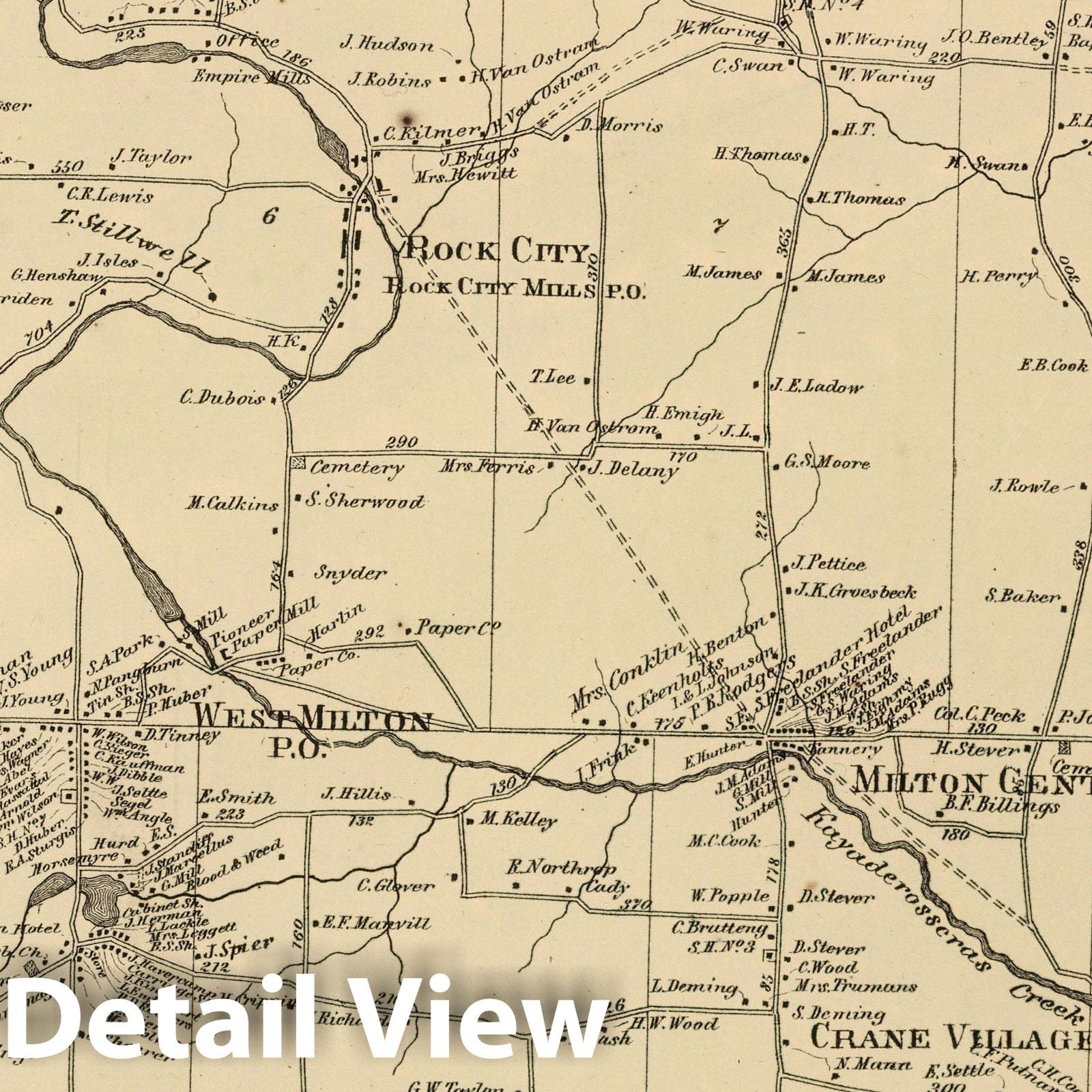 Milton - Property Map, 1866 - Saratoga County New York Historical Print