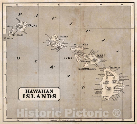 Historic Map - 1848 Hawaiian Islands - Vintage Wall Art