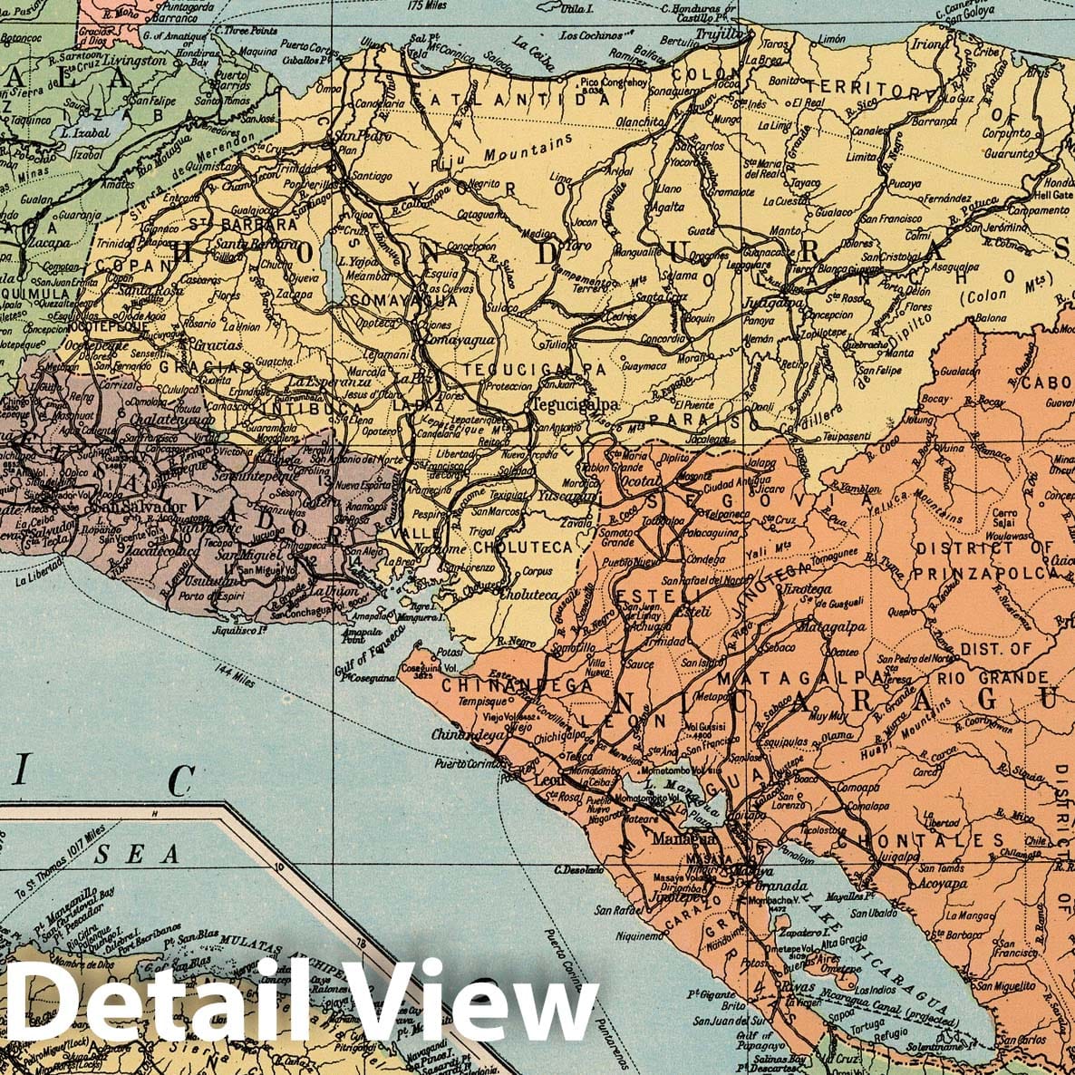 Central America - Railroad Map, 1935 - Historical Map Print