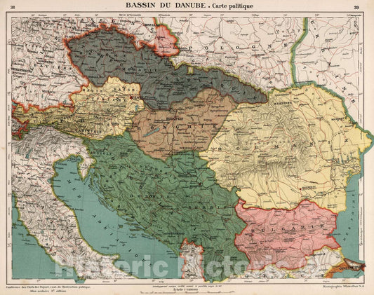 Historic Map : Danube 1921 Bassin du Danube. Carte du Politique , Vintage Wall Art
