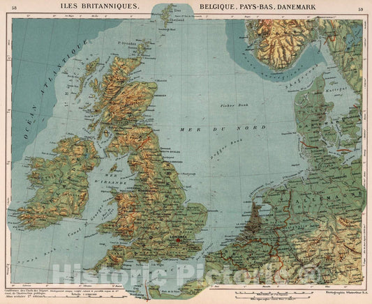 Historic Map : Belgium, 1921 Iles Britanniques, Belgique, Pays-Bas, Danmark , Vintage Wall Art