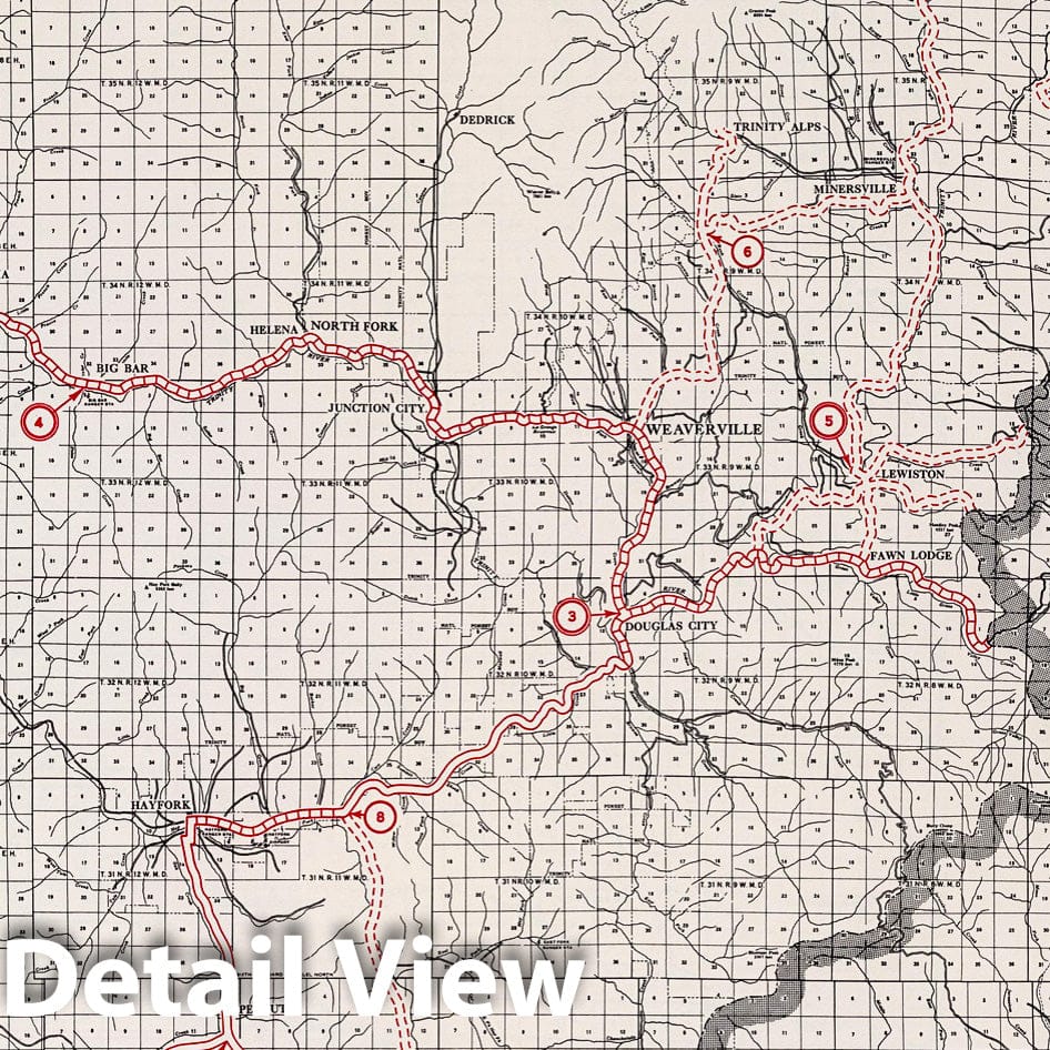 Trinity County, California - Road Map, 1935 - Historical Map Print