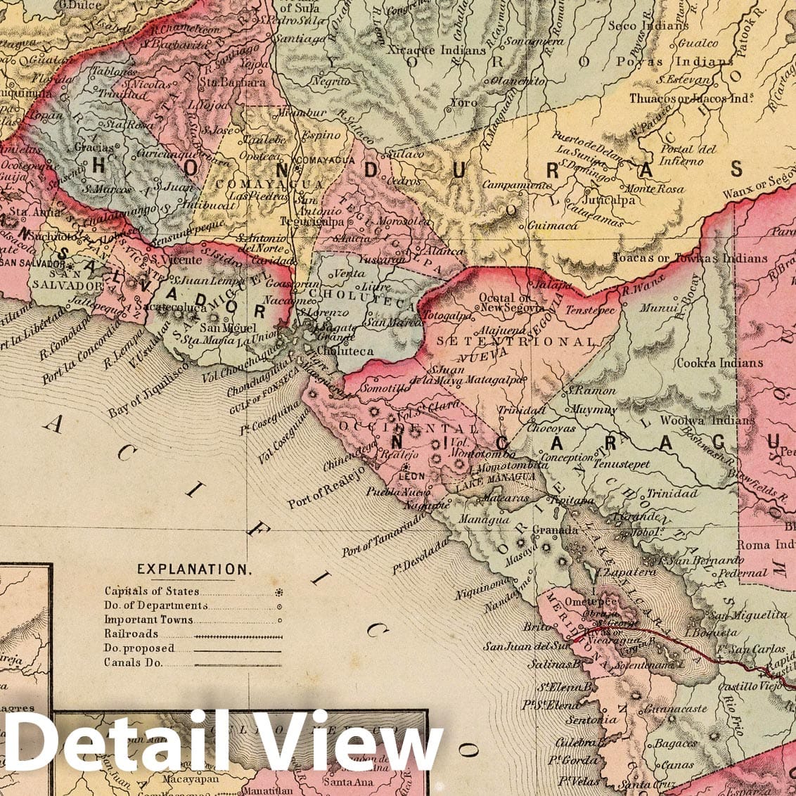 Central America - Railroad Map, 1859 - Historical Map Print