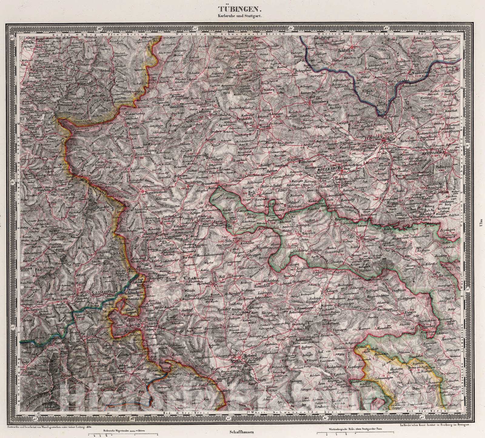 Historic Map : National Atlas - 1831 Tubingen - Vintage Wall Art