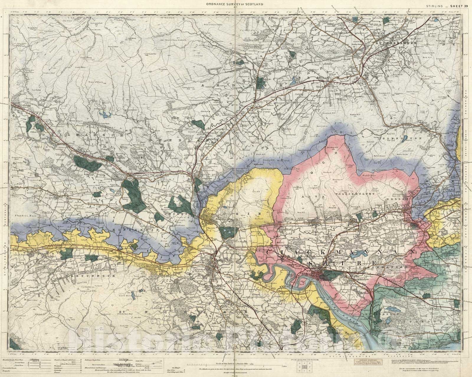 Historic Map : National Atlas - 1897 Volume 1: Sheet 39 - Stirling - Vintage Wall Art
