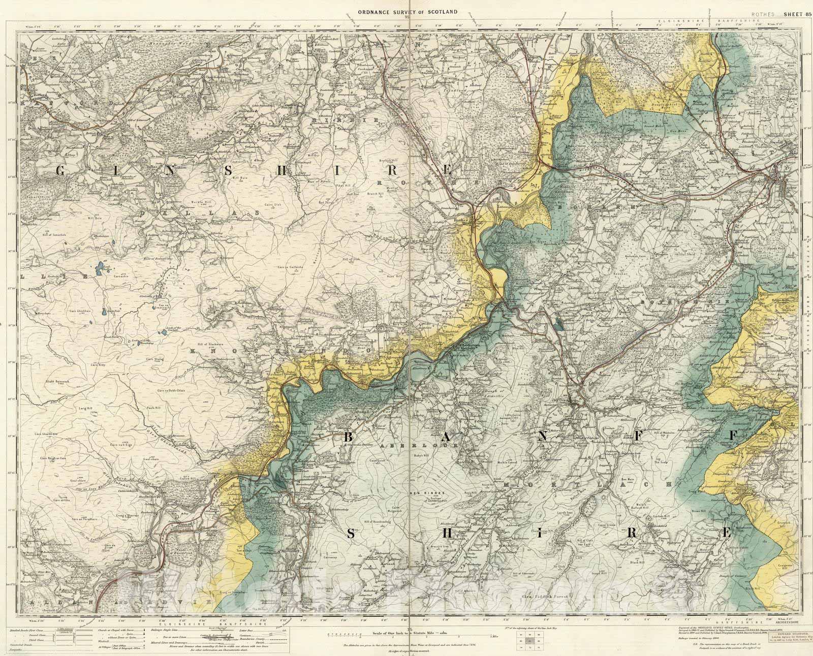 Historic Map : National Atlas - 1896 Volume 2: Sheet 85 - Rothes - Vintage Wall Art