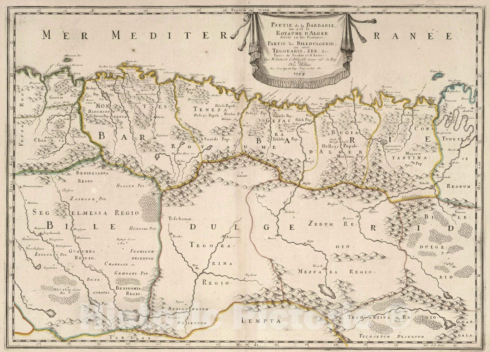 Historic Map : 1704 Part of Barbary or the Kingdom of Algiers. - Vintage Wall Art
