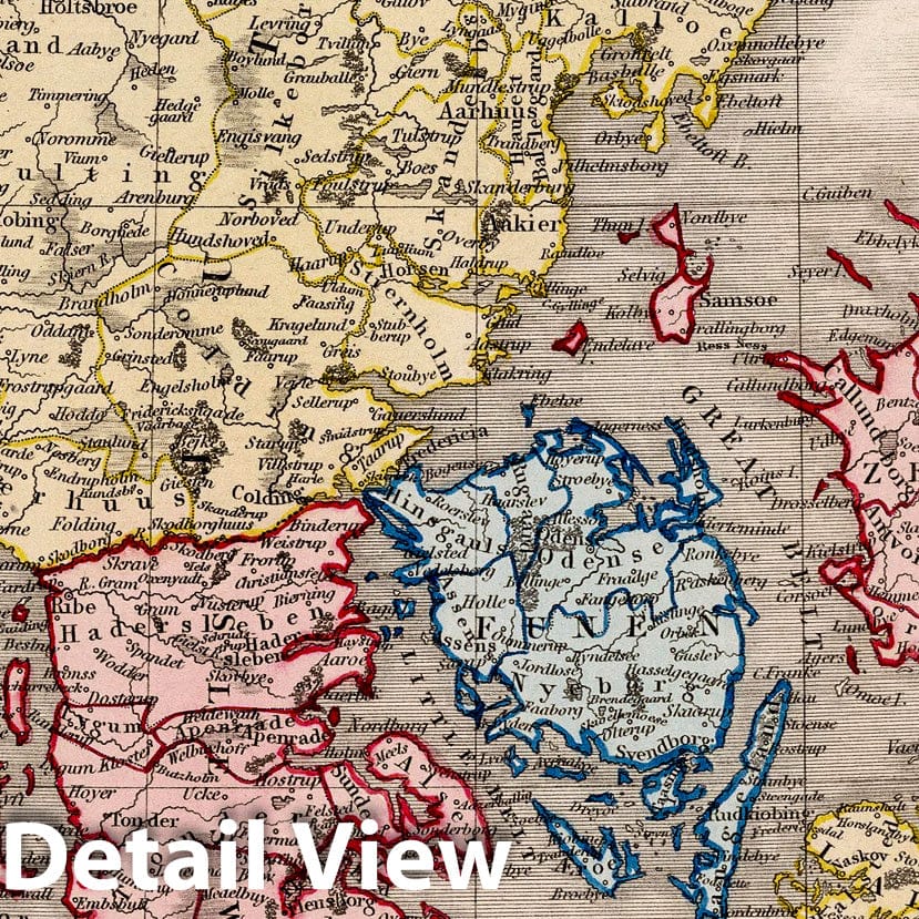 Denmark - River Map, 1832 - Historical Map Print
