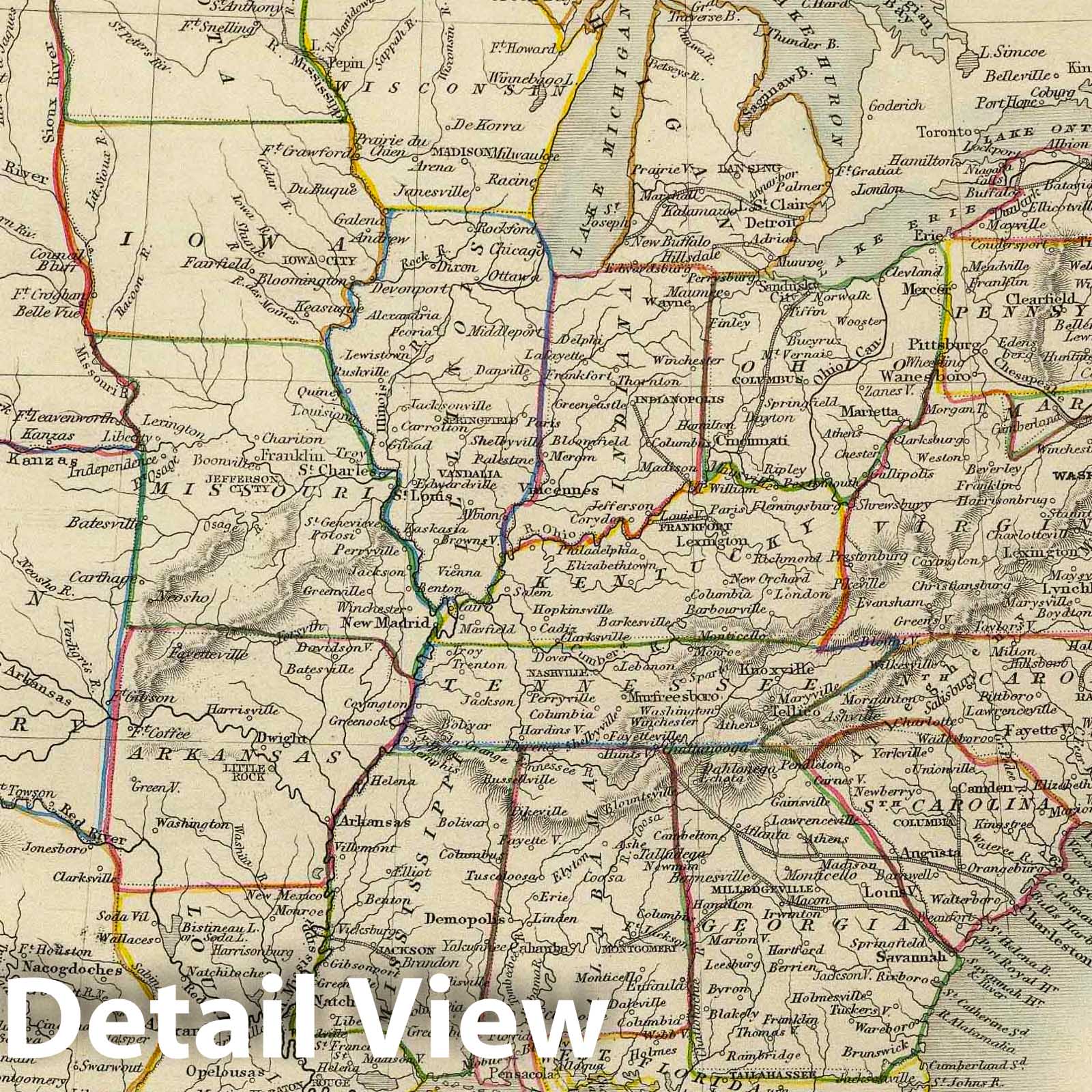 United States, 1851 - Hand-Colored Historical Map Print