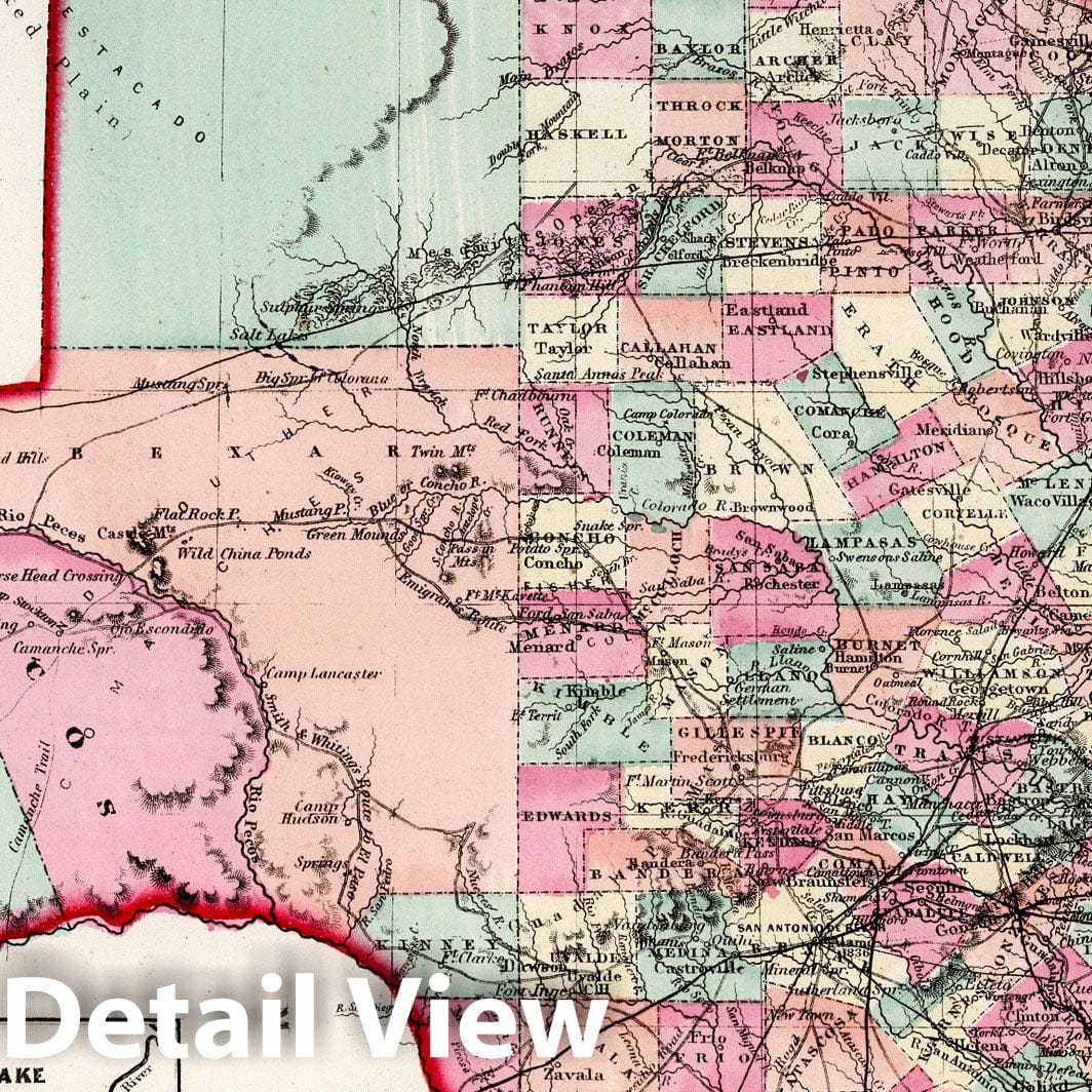 Texas - Railroad Map, 1873 - Gray's Atlas Historical Print