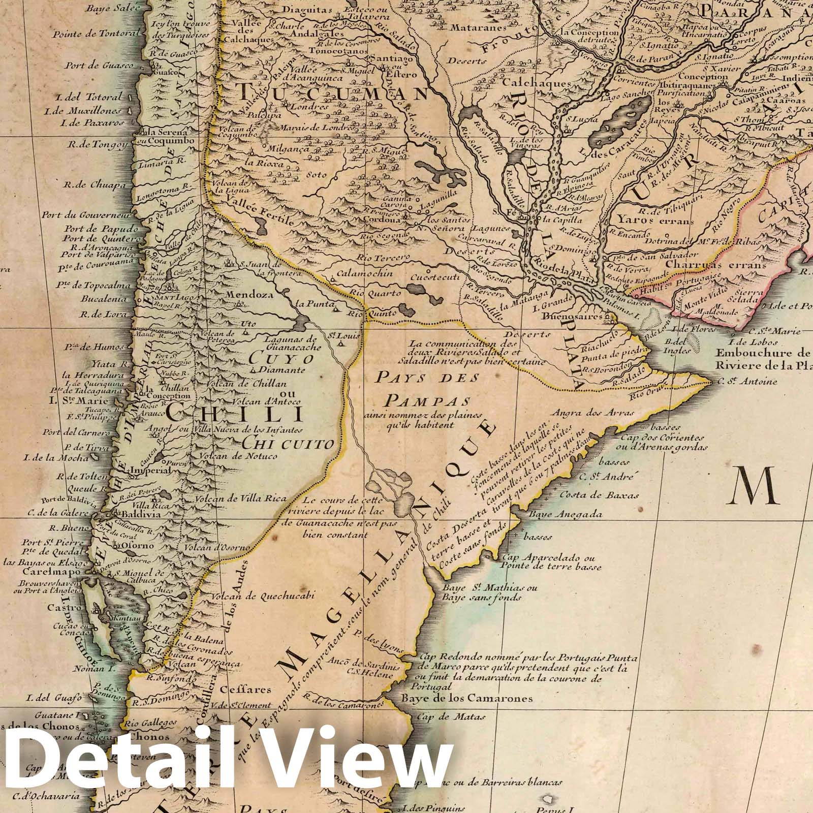 Paraguay, Chile, and Strait of Magellan - River Map, 1703 - Historical Map Print