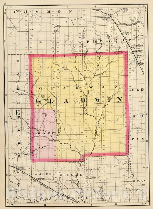 Historic Map : 1873 (Map of Gladwin County, Michigan) - Vintage Wall Art