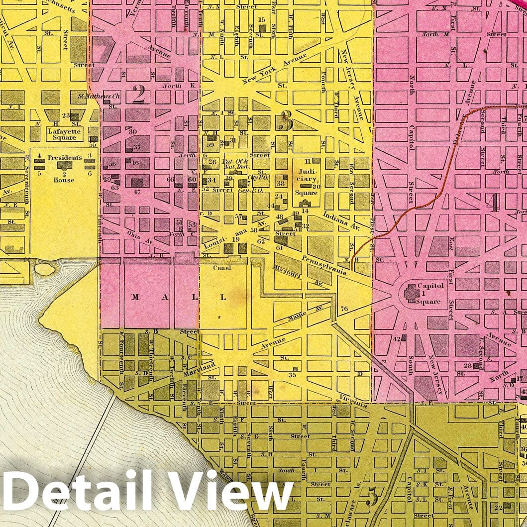 Washington, D.C. 1846 Historical City Plan Map Print