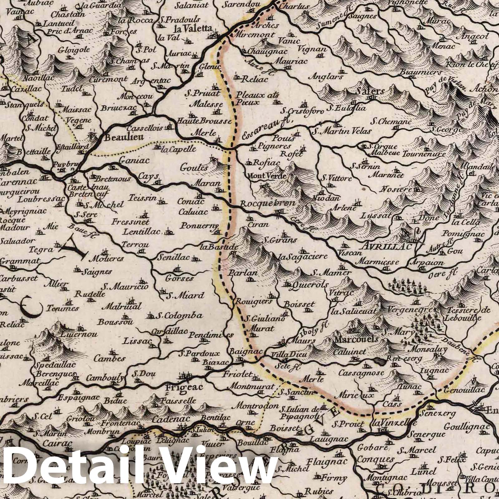 Limousin, Quercy, and Rouergue, France - River Map, 1693 - Historical Map Print