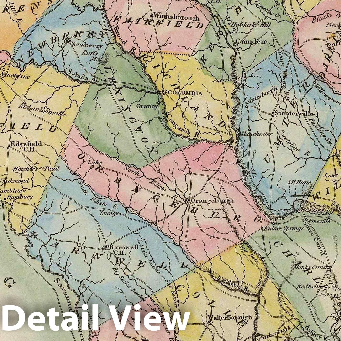 South Carolina - River Map, 1823 - Historical Map Print