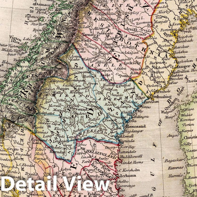 Sweden and Norway - River Map, 1832 - Historical Map Print