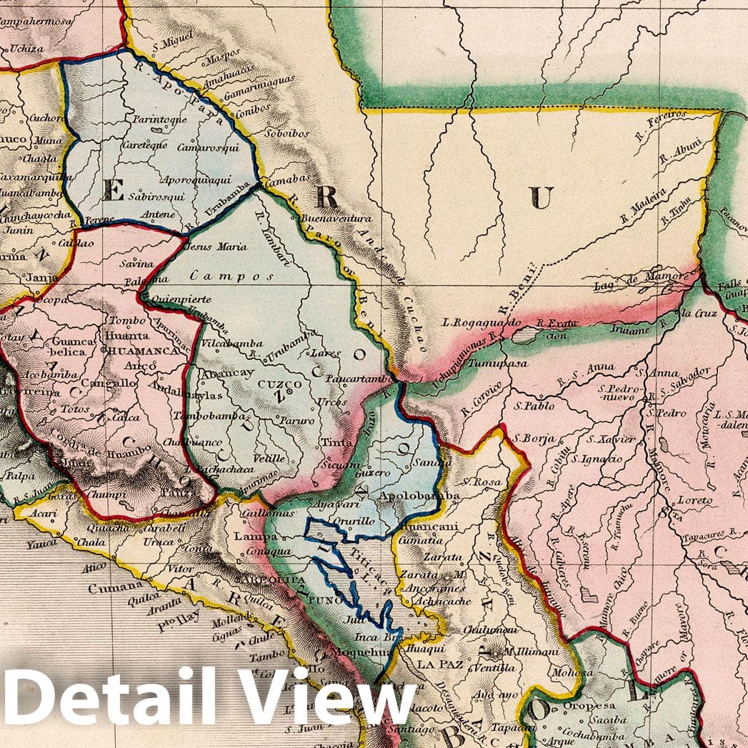 Peru and Bolivia - River Map, 1832 - Historical Map Reproduction
