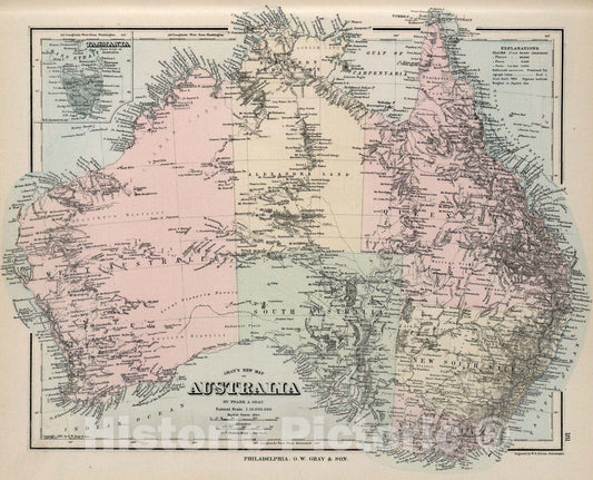 Historic Map : National Atlas - 1878 Australia. - Vintage Wall Art