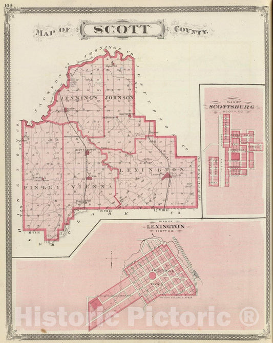 Historic Map : 1876 Map of Scott County (with) Lexington, Scottsburg. - Vintage Wall Art