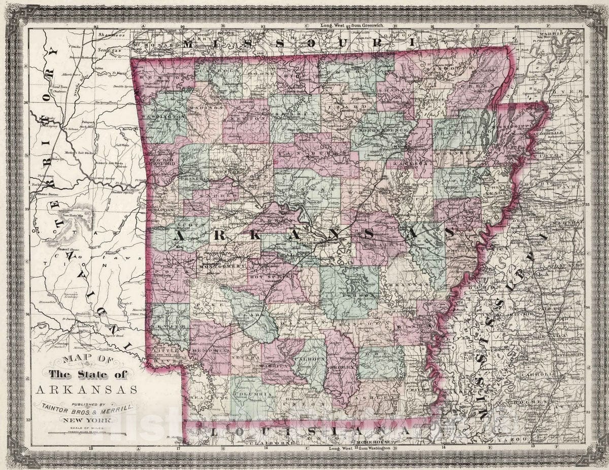 Historic Map : 1874 Arkansas. v1 - Vintage Wall Art