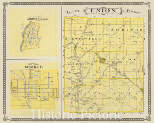 Union County, Indiana - Railroad Map, 1876 - Historical Map Print