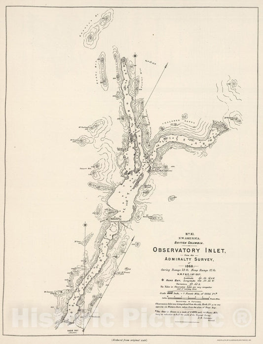 Historic Map : 1868 Observatory Inlet - Admiralty Survey. - Vintage Wall Art