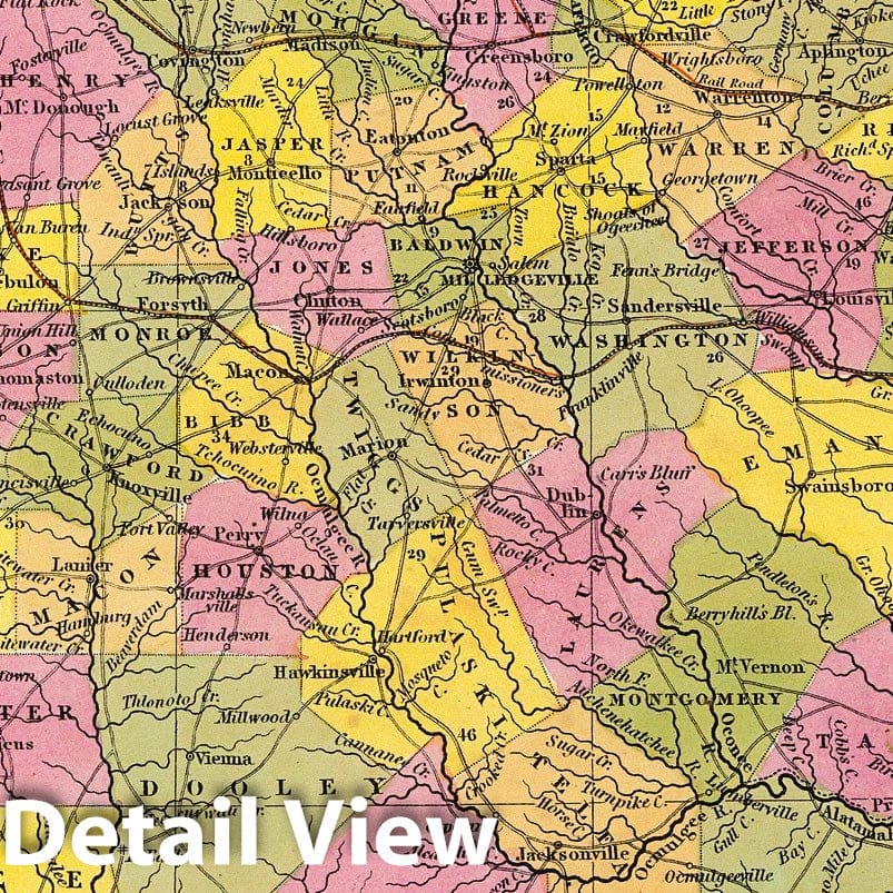 Georgia - Road Map, 1846 - Historical Map Print