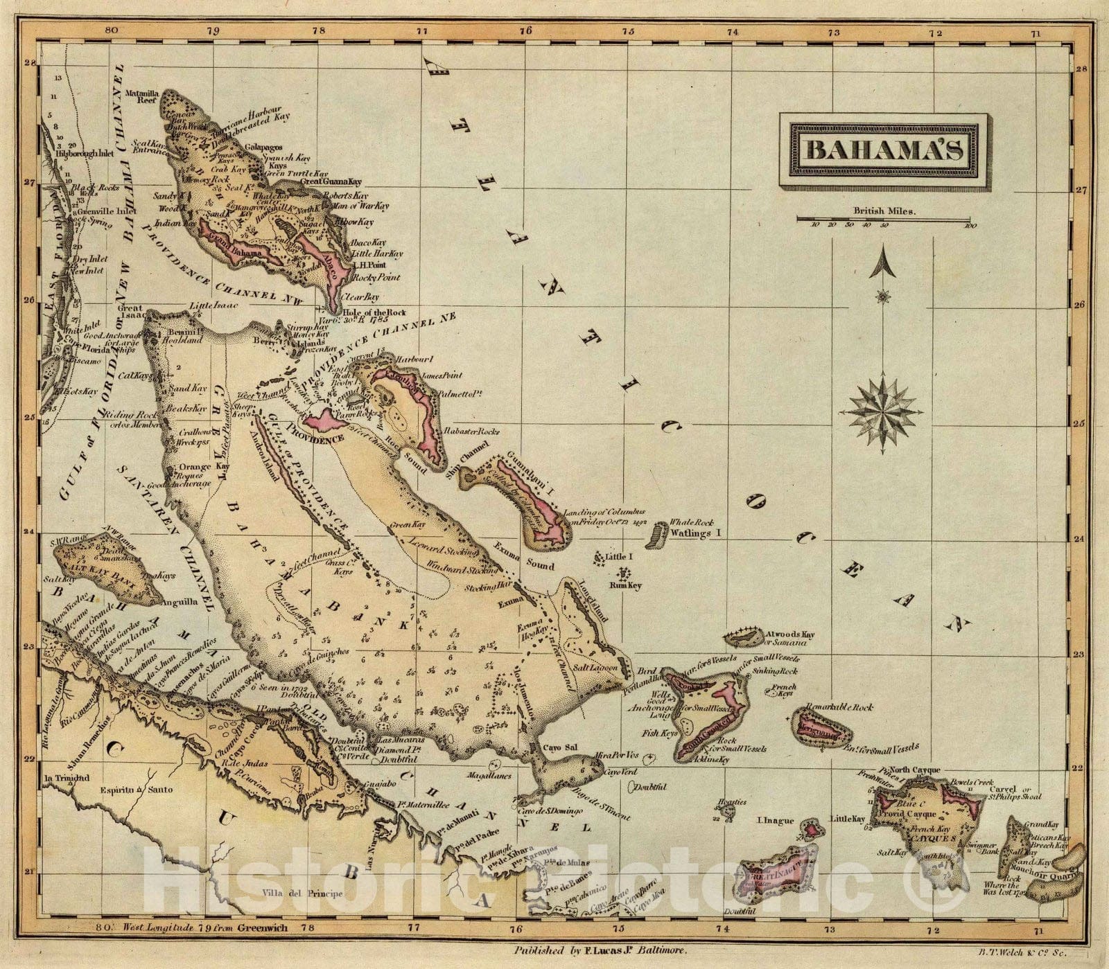 Historic Map - 1823 Bahamas, Atlas - Vintage Wall Art
