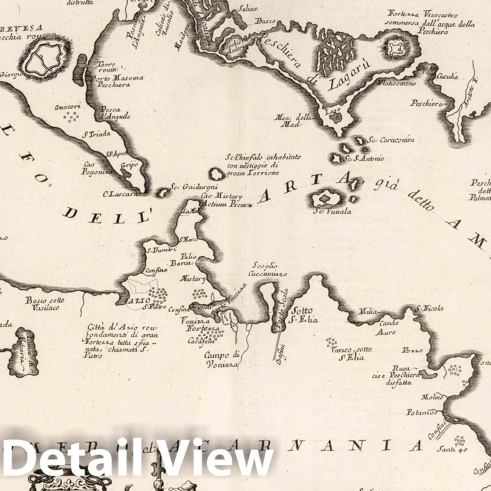 Gulf of Prevesa, Greece - River Map, 1693 - Historical Map Print