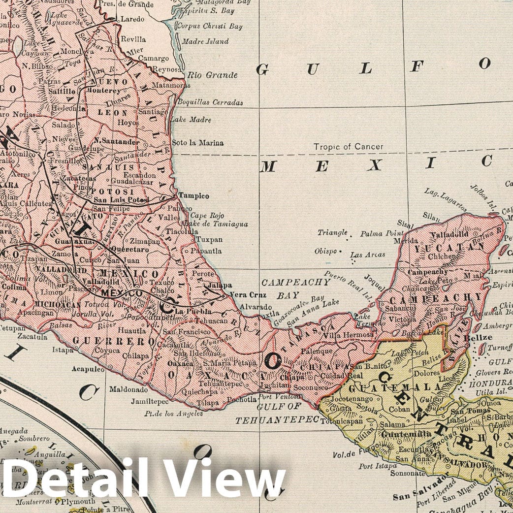 Mexico, Cuba, and Central America 1883 Map Print