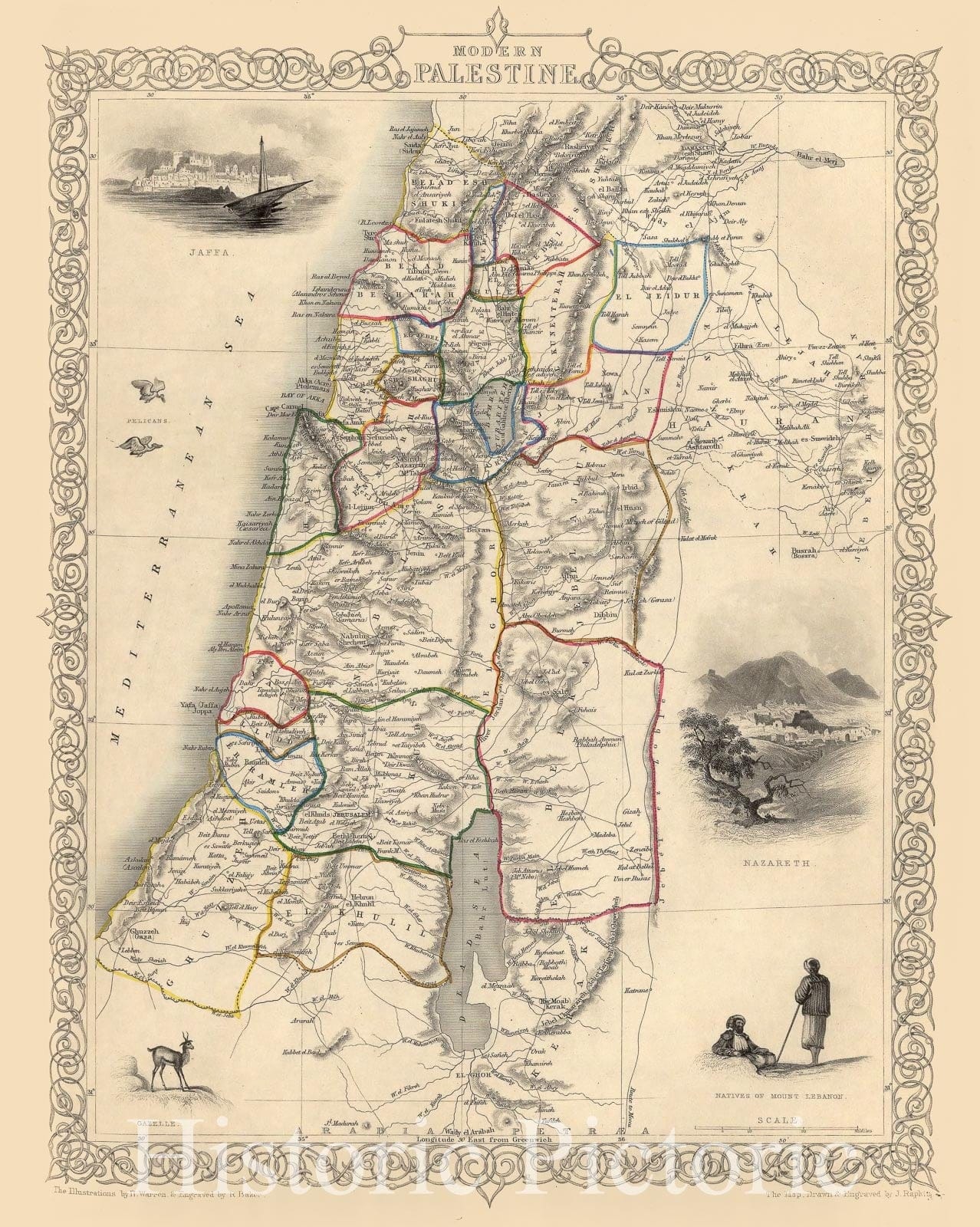 Palestine, 1851 - Historical Map Print