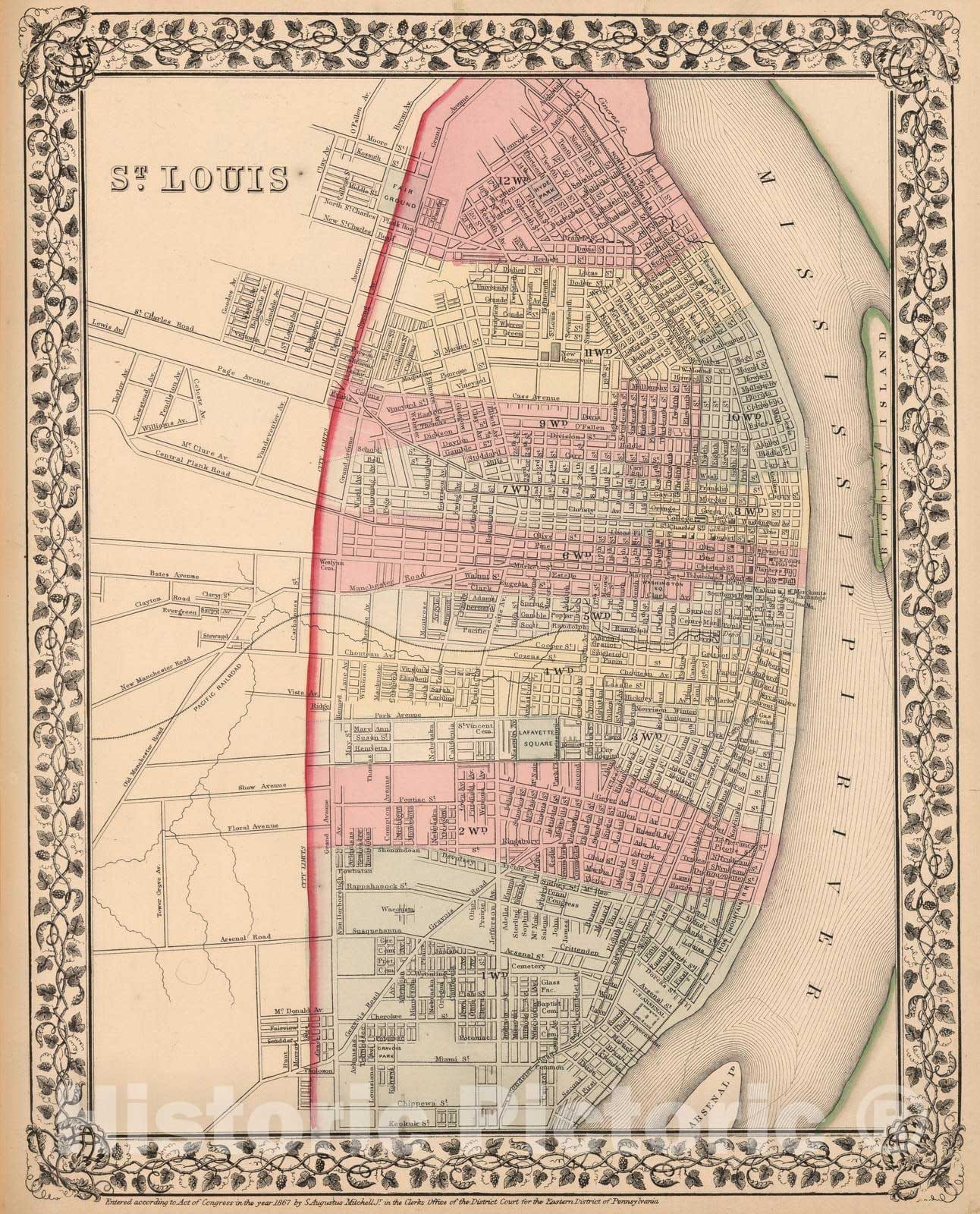 Historic Map : 1868 St. Louis - Vintage Wall Art