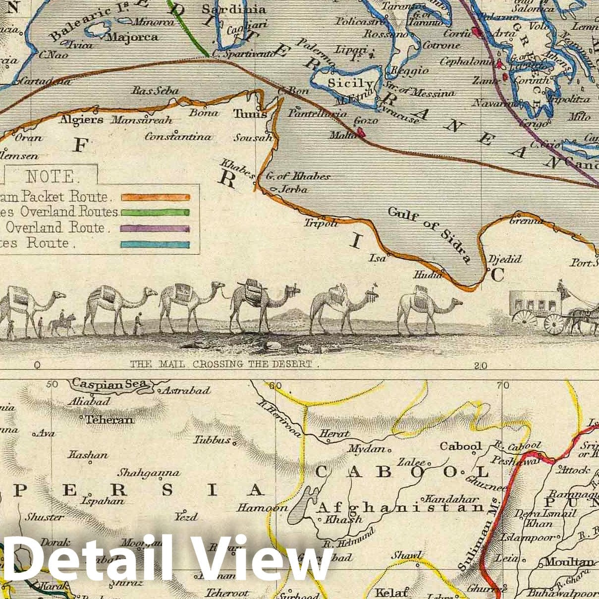 Europe to India, Overland Route, 1851 - Historical Map Print