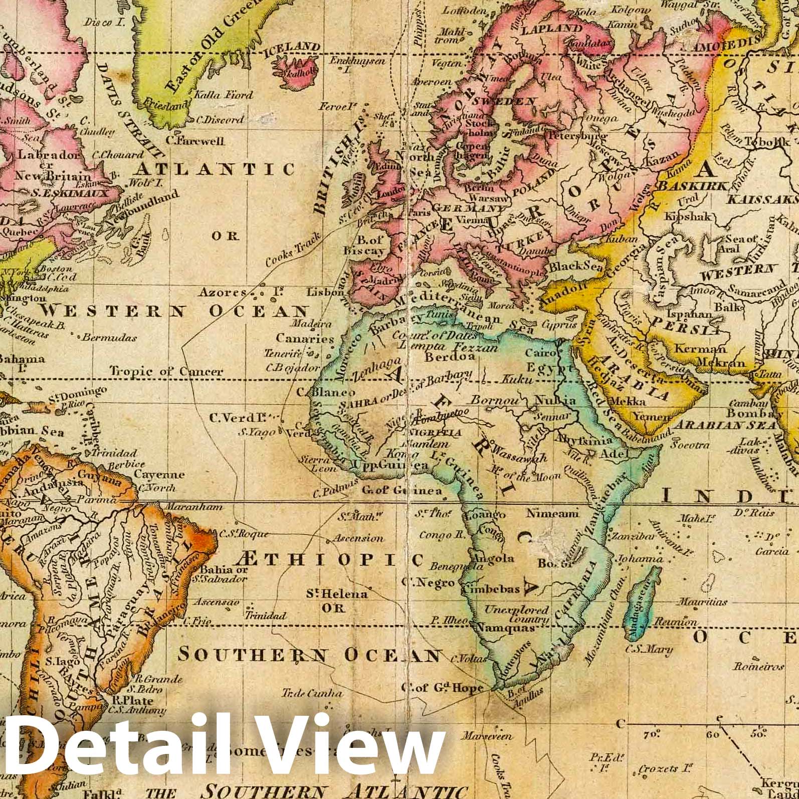 World Map 1820 - Mercator's Projection - Melish's School Atlas Print