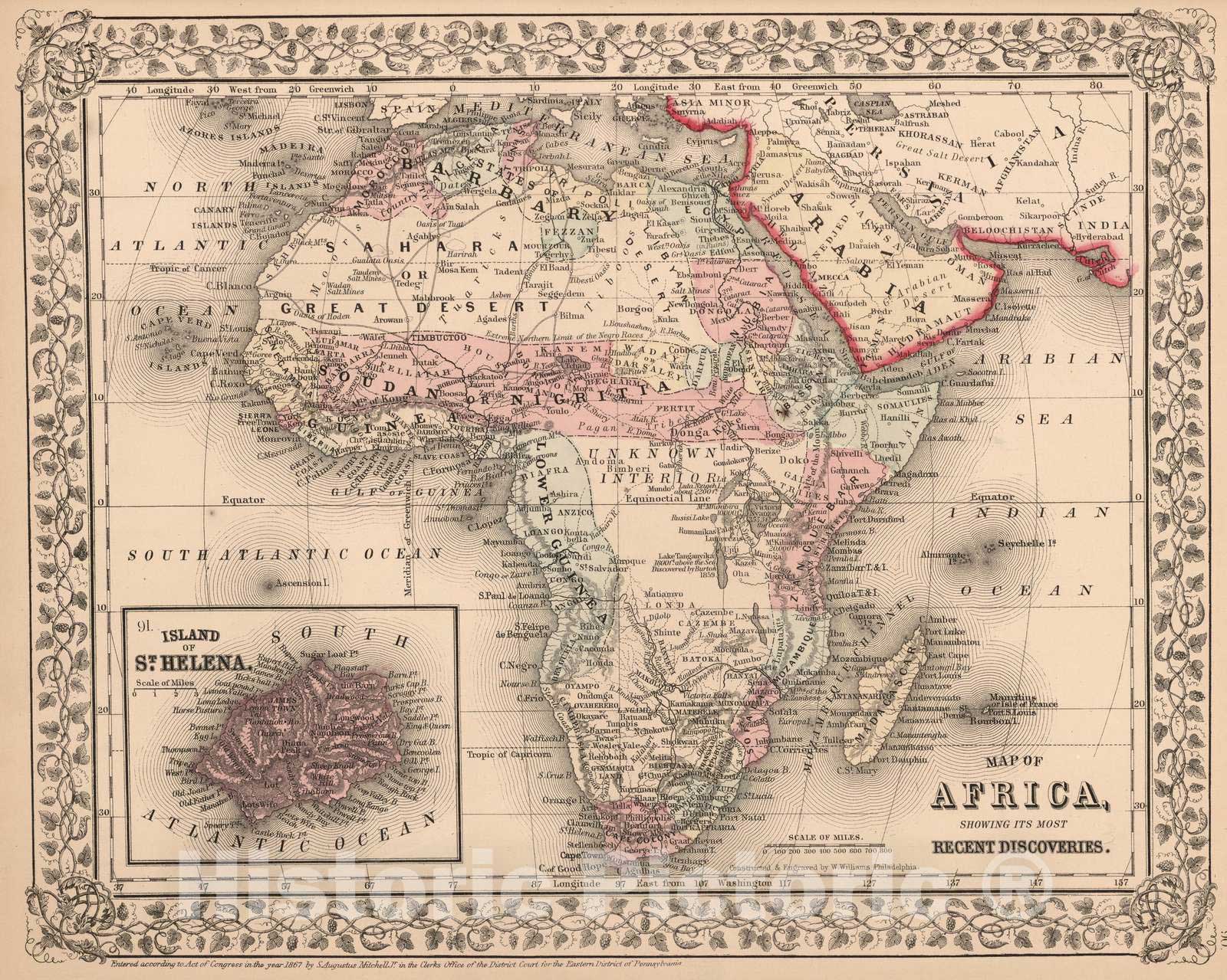 Historic Map : 1868 Map of Africa - Vintage Wall Art